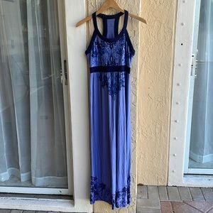 Athleta Racer Back Floral Maxi Dress Blue Size XL